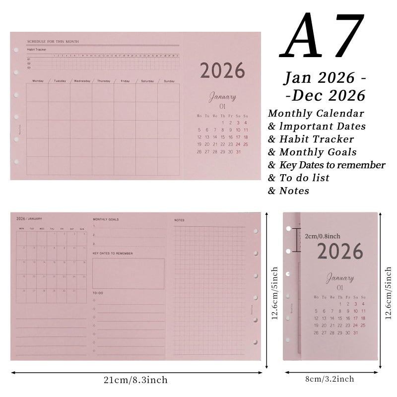 Koqye 2026 A7 Tri-Fold Monthly Planner Refills Kit, Foldable 5x3.1 in, Colorful Monthly Refills Jan-Dec 2026 with Goals, To-Do Lists, Notes, for Planning Organization - Image 2