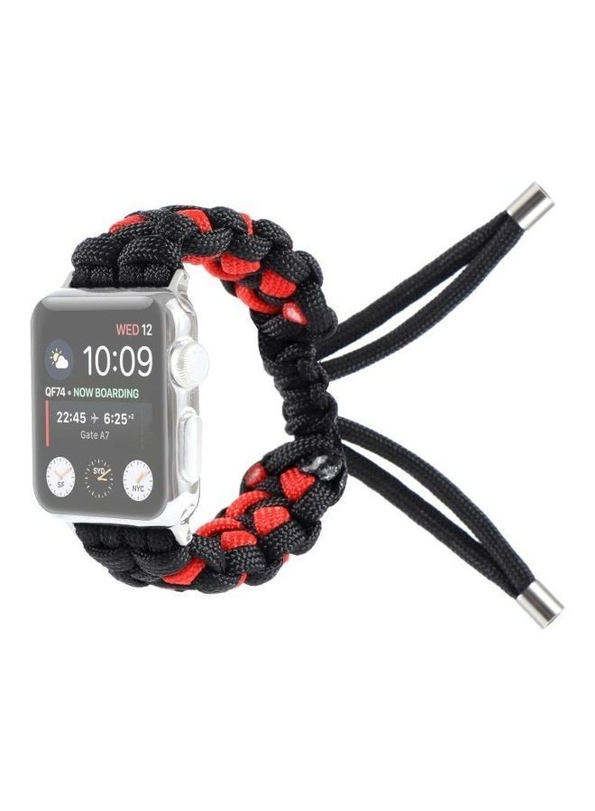 NIBEMINENT Braided Umbrella Cord Strap for Apple Watch Series 7/6/SE/5/4/3/2/1 38/40/41mm Black/Red - Image 1