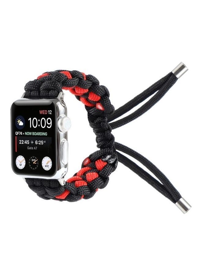 NIBEMINENT Braided Umbrella Cord Strap for Apple Watch Series 7/6/SE/5/4/3/2/1 38/40/41mm Black/Red - Image 3