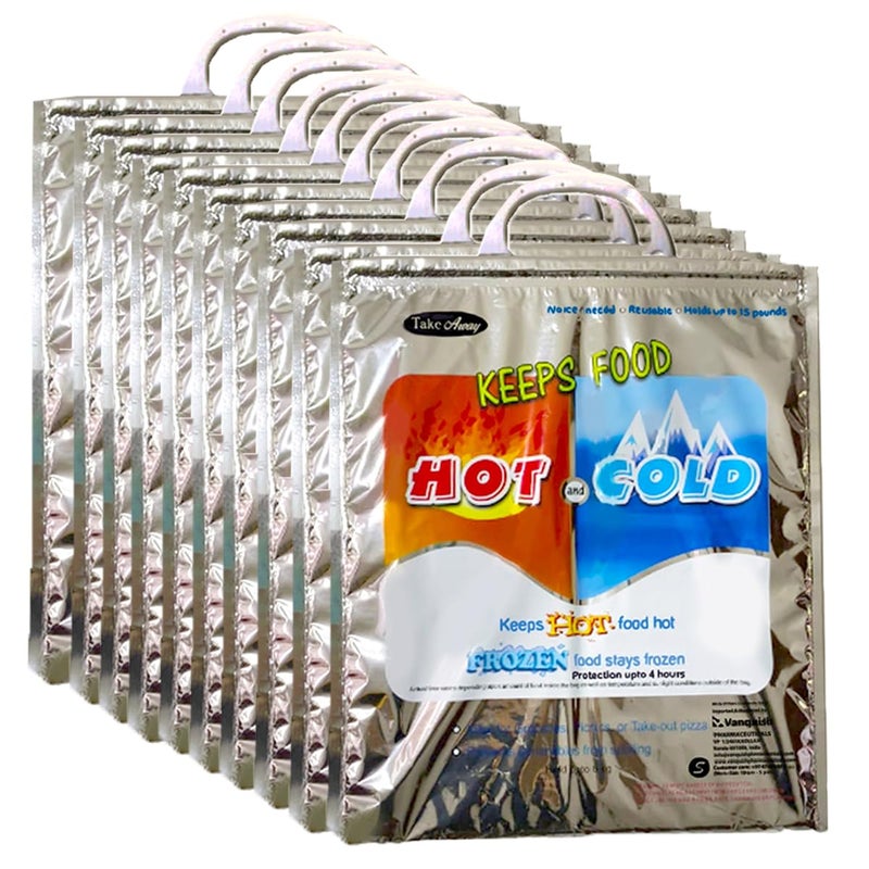 Take Away Hot and Cold Small Bag for Food Storage, Reusable Thermal Bag, Aluminium Foil bag (3 Layer Protection, Size – 35 x 30 cm) (Pack of 10 bags) - Image 1