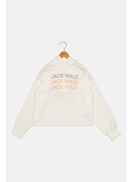 Jack Wills Kids Girl Hooded Graphic Printed Long Sleeves Sweatshirt, White  - Image 1