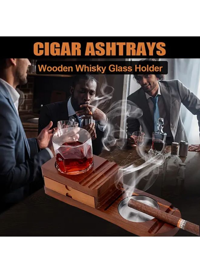 Photo Color Detachable Wooden Cigar Ashtray Set With Whiskey Glass Tray And Cutter For Men Gifts - Image 5