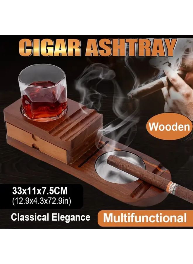 Photo Color Detachable Wooden Cigar Ashtray Set With Whiskey Glass Tray And Cutter For Men Gifts - Image 2