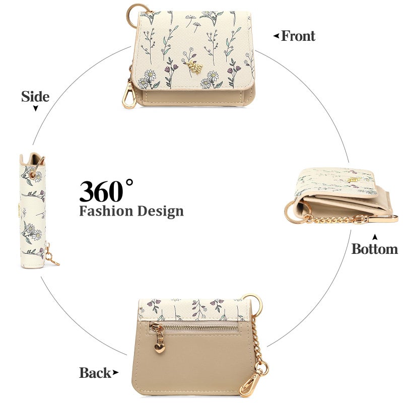 GAEKEAO Small Wallet for Women RFID Blocking Slim Keychian Wallet Floral Vegan Leather Card Holder with Zip Pocket ID Window - Image 4