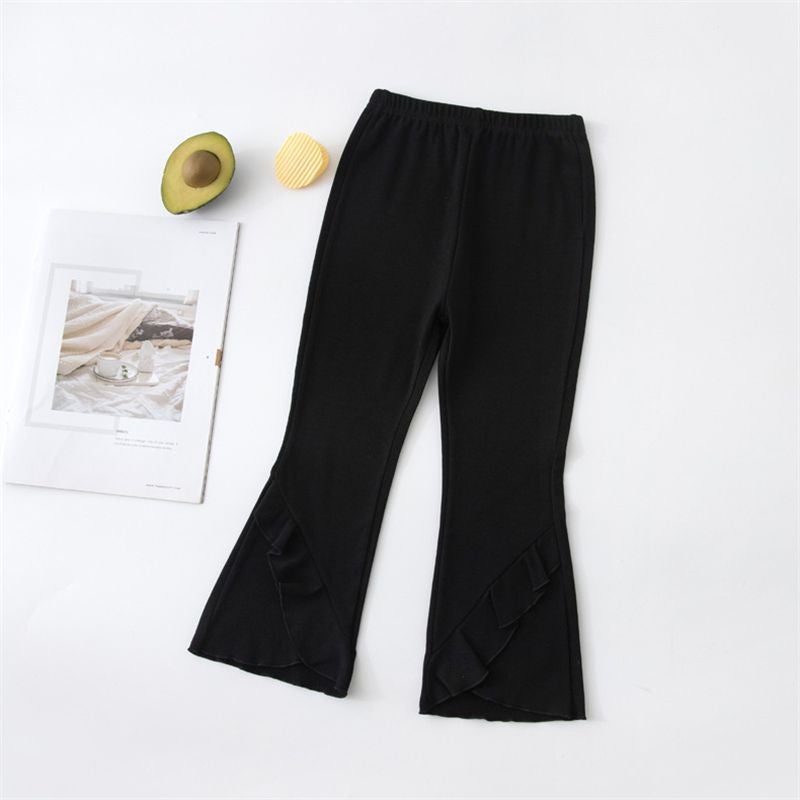 2025 New Children'S Flared Pants Korean Style Ruffled Cute Solid Color Trendy Flared Pants For Girls - Image 1