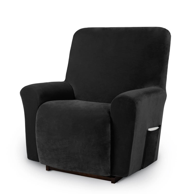 Asnomy Recliner Chair Covers Lazy Boy Recliner Covers with Pockets Stretch Velvet Couch Cover Slipcovers 1Piece Furniture Protector for Dogs CatsReclinerBlack