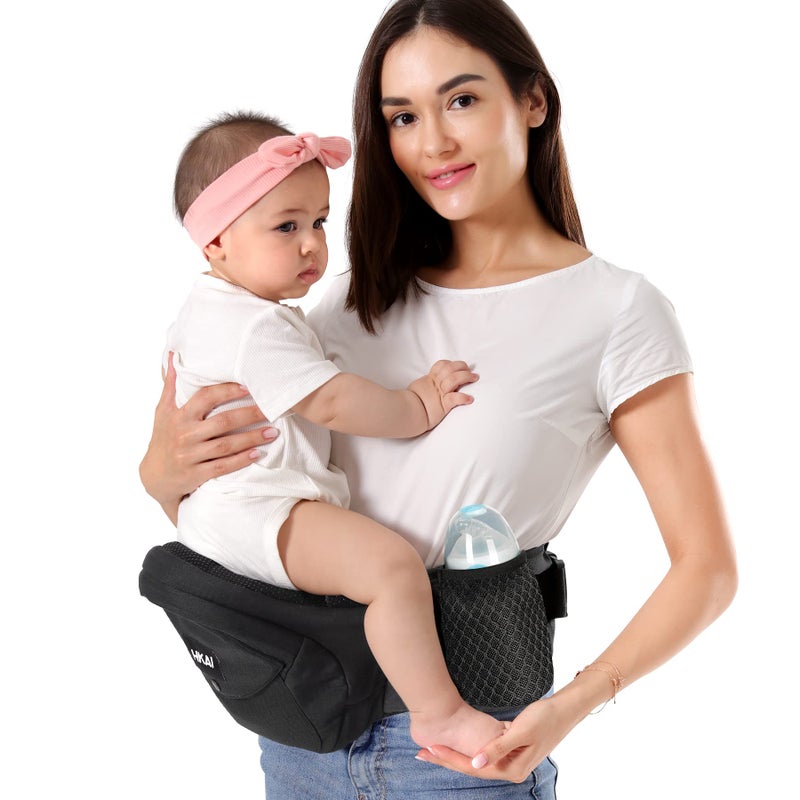 HKAI Baby Carrier Hip Seat, Mom’s Choice Award Winner, Advanced Large Capacity Pocket with Adjustable Waistband, Shock Absorption Hip Seat Surface for Newborns & Toddlers, (Black) - Image 1
