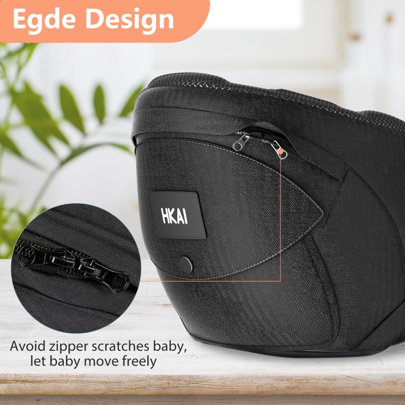 HKAI Baby Carrier Hip Seat, Mom’s Choice Award Winner, Advanced Large Capacity Pocket with Adjustable Waistband, Shock Absorption Hip Seat Surface for Newborns & Toddlers, (Black) - Image 3