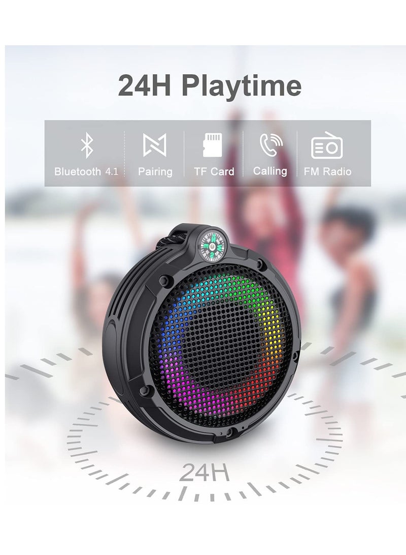 Portable Bluetooth Speaker, IPX7 Waterproof Outdoor Wireless Speaker, Mini Speaker with LED Lights & 8W & 24H Playtime, Perfect for Shower, Bike, Hike, Support TF Card, FM Radio - Image 4