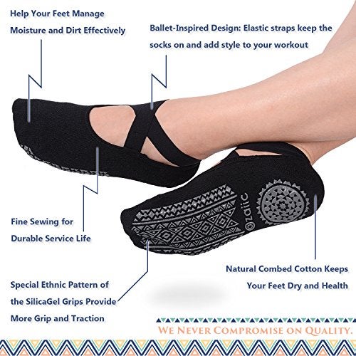 Ozaiic Yoga Socks for Women Non-Slip Grips & Straps, Ideal for Pilates, Pure Barre, Ballet, Dance, Barefoot Workout (Black - 1 Pair, one_size) - Image 2