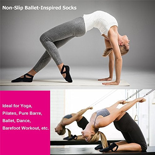 Ozaiic Yoga Socks for Women Non-Slip Grips & Straps, Ideal for Pilates, Pure Barre, Ballet, Dance, Barefoot Workout (Black - 1 Pair, one_size) - Image 3