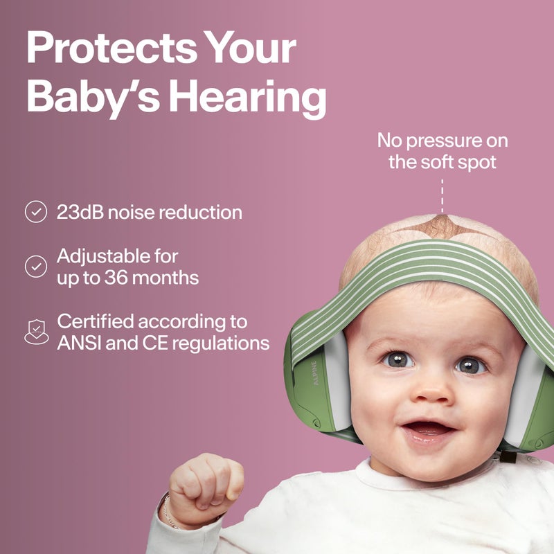 ALPINE HEARING PROTECTION حماية أذن ألباين مافي للأطفال الرضع والأطفال حتى 36 شهرًا - معتمد من CE و ANSI - سماعات أذن لتقليل الضوضاء - سماعات رأس مريحة ضد تلف السمع وتحسين النوم - وردي - Image 2