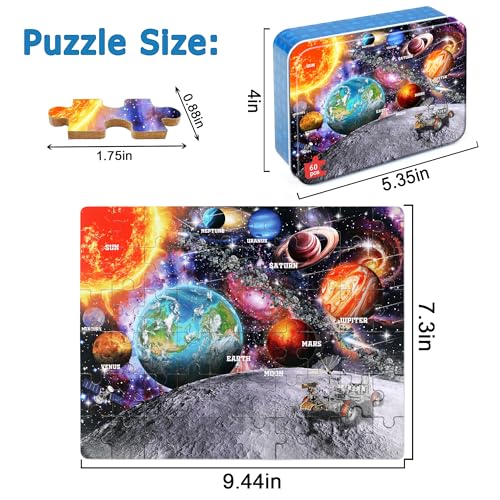 LELEMON Puzzles for Kids Ages 46 Space 60 Piece Puzzles for Kids Ages 35 in a Metal Box Educational Jigsaw Puzzles Childrens Puzzle Games Puzzle Toys for Girls and Boys - Image 5