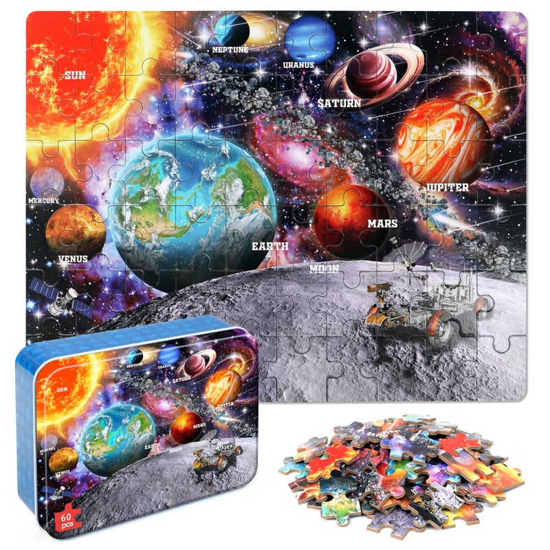 LELEMON Puzzles for Kids Ages 46 Space 60 Piece Puzzles for Kids Ages 35 in a Metal Box Educational Jigsaw Puzzles Childrens Puzzle Games Puzzle Toys for Girls and Boys - Image 3