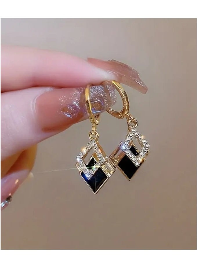 Goolsky Elegant Golden-Tone Double Rhombus Hollowed-Out Women's Earrings with Sparkling Embellishments - Lightweight, Luxurious Design for Daily Wear and Special Occasions, Daily Wear Earrings|Stylish Women's Earrings|Goldtone Finish, Novelty Earrings  - Image 5