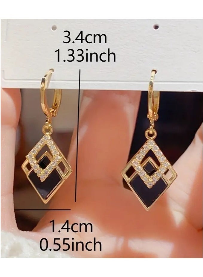 Goolsky Elegant Golden-Tone Double Rhombus Hollowed-Out Women's Earrings with Sparkling Embellishments - Lightweight, Luxurious Design for Daily Wear and Special Occasions, Daily Wear Earrings|Stylish Women's Earrings|Goldtone Finish, Novelty Earrings  - Image 3