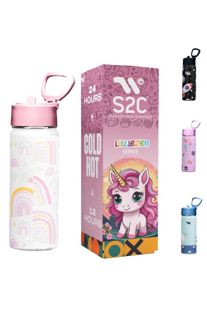 S2C Kids Water Bottle with Straw Lid – 550ml Stainless Steel, Double Wall Insulated, BPA-Free, Leak-Proof Bottle for School & Toddlers (White) - Image 1