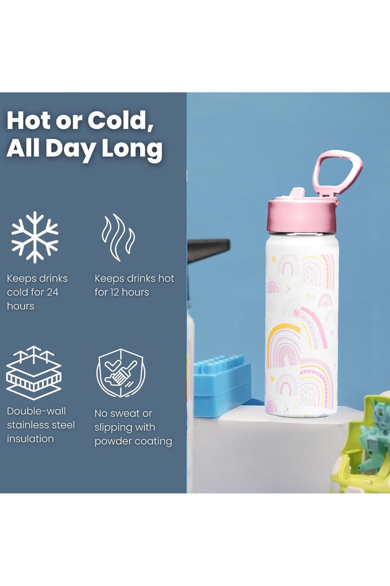 S2C Kids Water Bottle with Straw Lid – 550ml Stainless Steel, Double Wall Insulated, BPA-Free, Leak-Proof Bottle for School & Toddlers (White) - Image 2