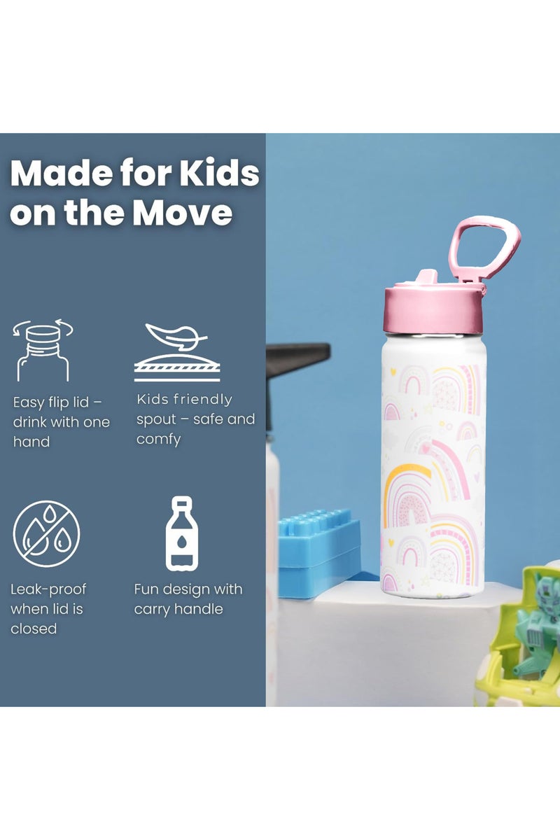 S2C Kids Water Bottle with Straw Lid – 550ml Stainless Steel, Double Wall Insulated, BPA-Free, Leak-Proof Bottle for School & Toddlers (White) - Image 3