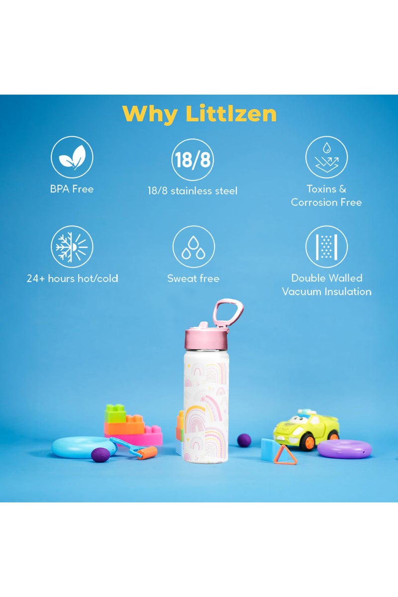 S2C Kids Water Bottle with Straw Lid – 550ml Stainless Steel, Double Wall Insulated, BPA-Free, Leak-Proof Bottle for School & Toddlers (White) - Image 4