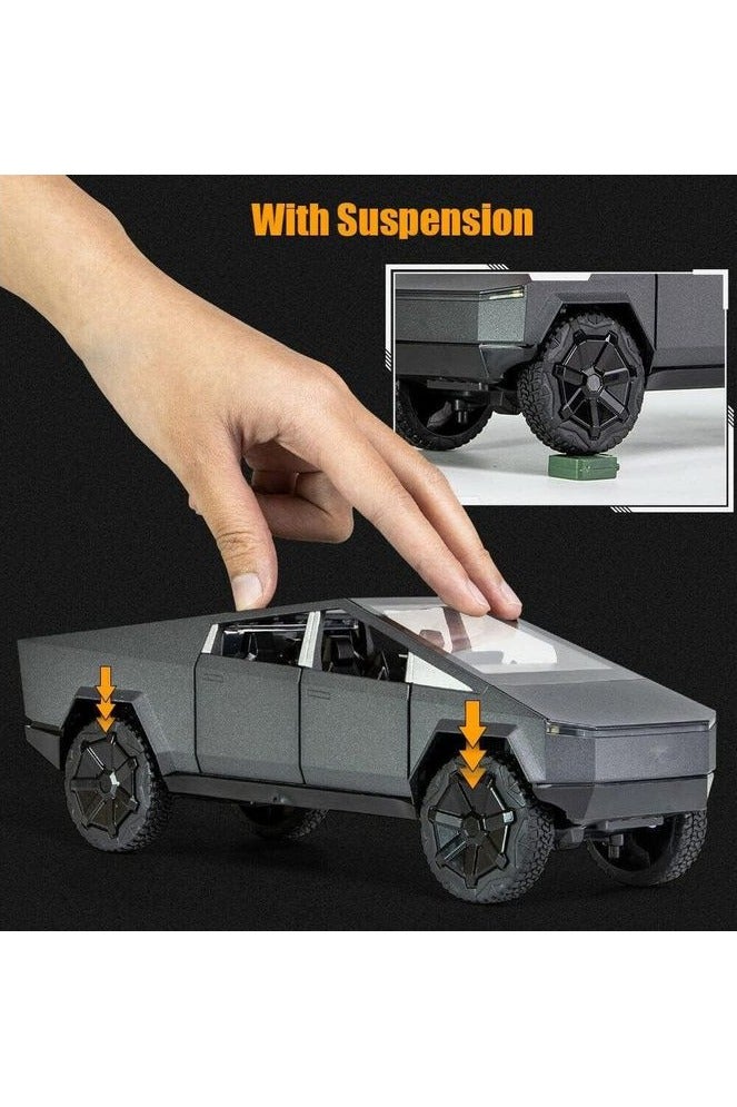 سيارة سايبر ترك تيسلا معدنية بمقياس 1:24 – سحب خلفي، صوت وإضاءة، تعليق واقعي، هدية للأطفال والمحبين للتصاميم المستقبلية - Image 1