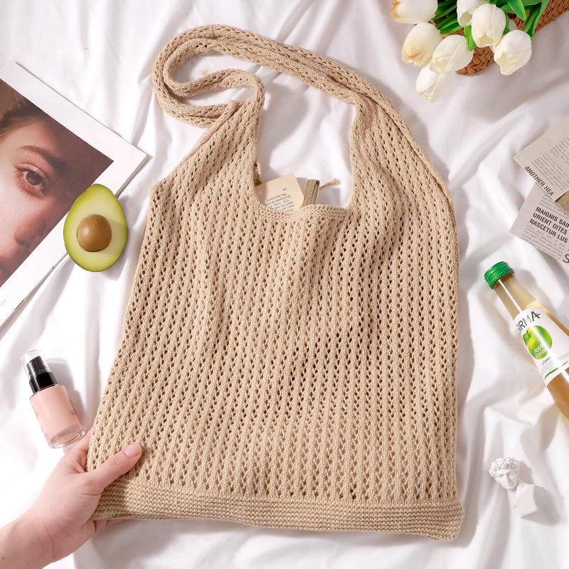 EIMMBD Crochet Bags for Women Beach Totes Bags Aesthetic Summer Tote Shoulder Hippie Bag Knit Bag(Khaki) - Image 2