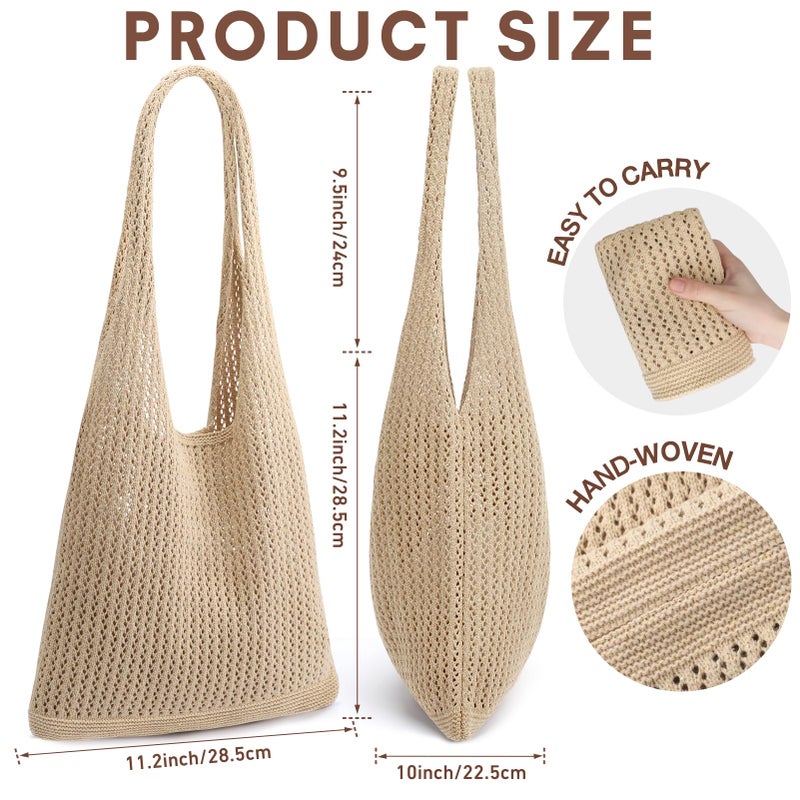 EIMMBD Crochet Bags for Women Beach Totes Bags Aesthetic Summer Tote Shoulder Hippie Bag Knit Bag(Khaki) - Image 5