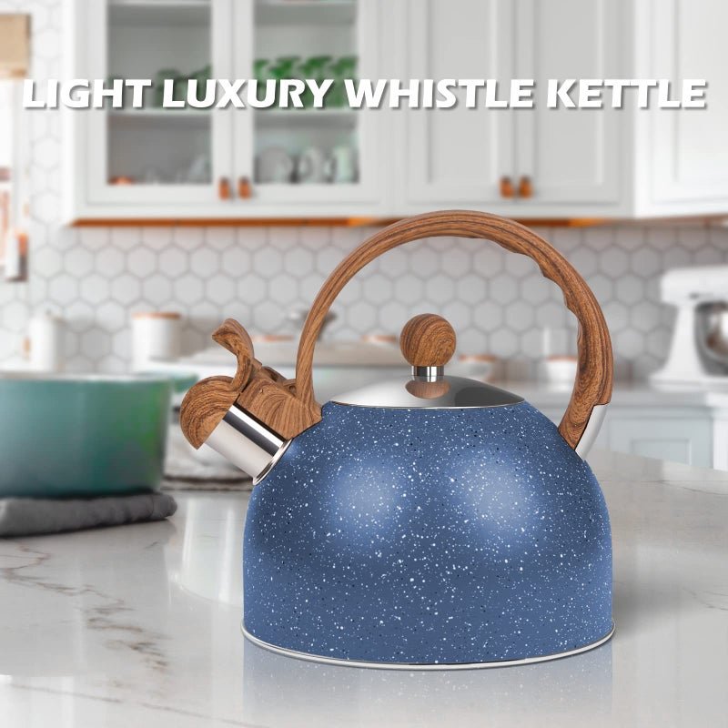 Awvlvwa Whistling Tea Kettle for Stovetop, 2.6 Quart Stainless Steel Water Teapot Boilers for Stovetops, Induction Stone Kettle with Loud Whistle - Perfect for Preparing Hot Water, Coffee,Milk (Blue) - Image 2