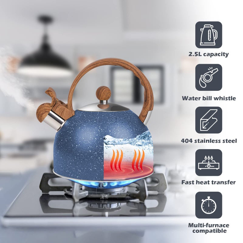 Awvlvwa Whistling Tea Kettle for Stovetop, 2.6 Quart Stainless Steel Water Teapot Boilers for Stovetops, Induction Stone Kettle with Loud Whistle - Perfect for Preparing Hot Water, Coffee,Milk (Blue) - Image 4