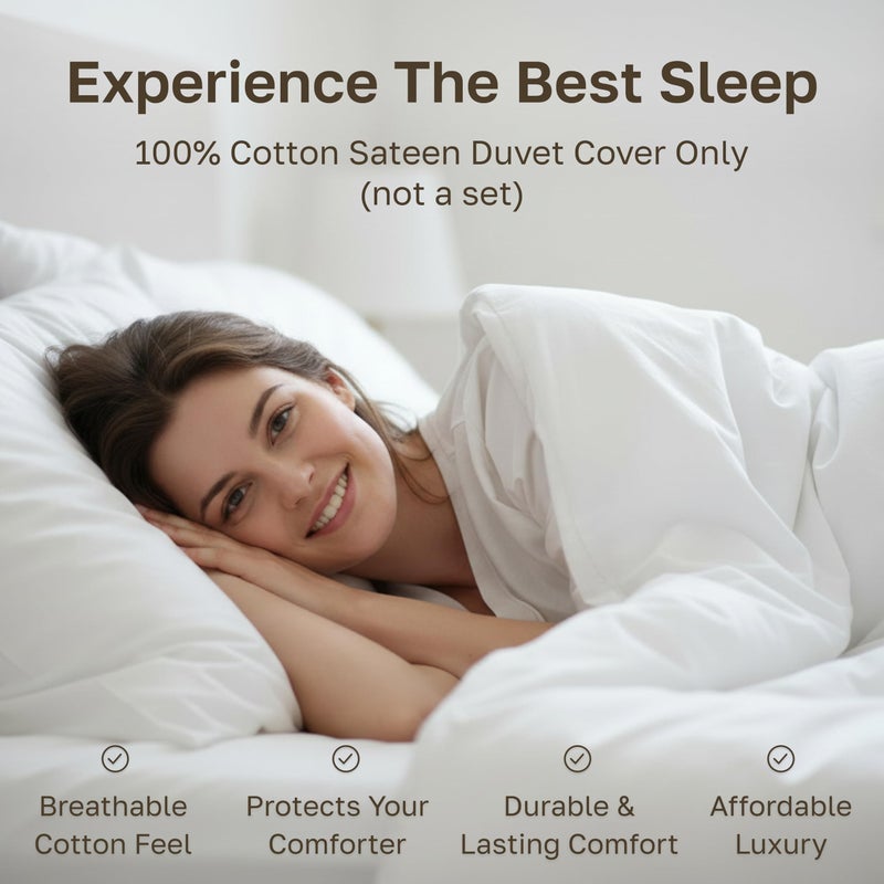 California Design Den Striped White Duvet Cover King Size Only - Premium 400 Thread Count, 100% Cotton Sateen, Button Closure & Corner Ties - White - Image 3