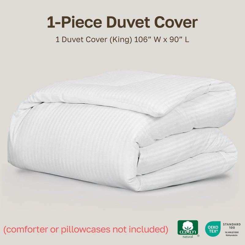 California Design Den Striped White Duvet Cover King Size Only - Premium 400 Thread Count, 100% Cotton Sateen, Button Closure & Corner Ties - White - Image 5