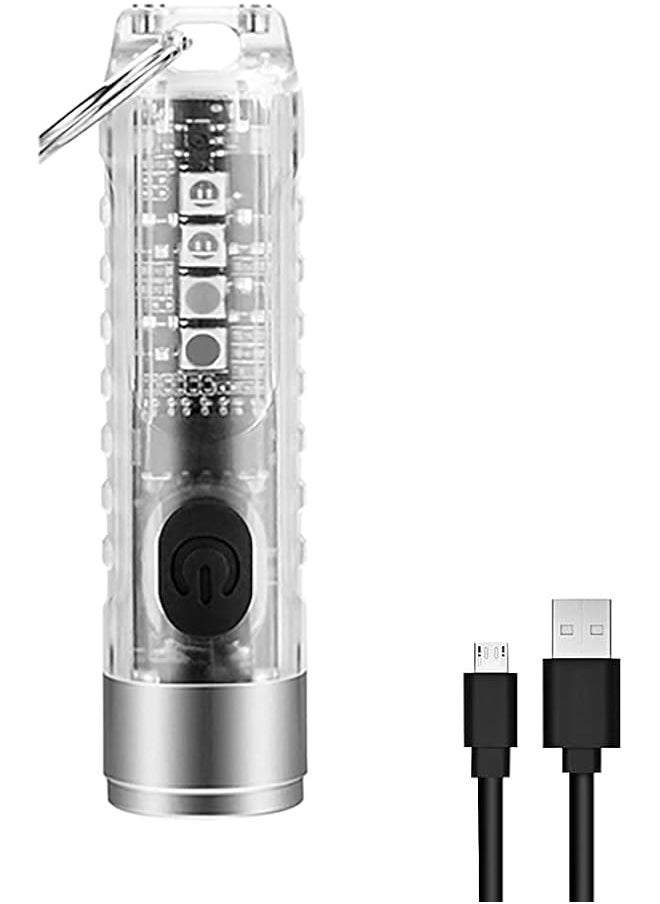 PROMASS Mini Led Flashlight, Handheld Flashlight, 400 Lumens Outdoor EDC Rechargeable High Bright Multi-Functional Keychain Flashlight, with UV Light and Warning Light, Water Resistant for Camping (White)  - Image 1