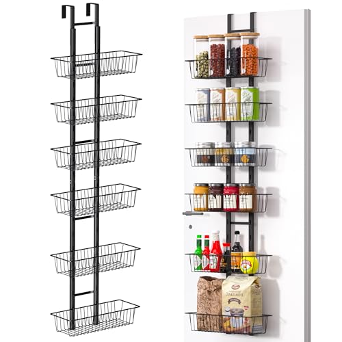 LUXEAR Over the Door Pantry Organizer, 6-Tier Adjustable Over the Door Hanging Spice Rack, No-Assembly Foldable Metal Over the Door Organizer for Kitchen, Home, Laundry Room, Bathroom - Image 1
