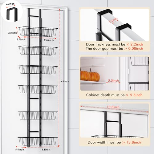 LUXEAR Over the Door Pantry Organizer, 6-Tier Adjustable Over the Door Hanging Spice Rack, No-Assembly Foldable Metal Over the Door Organizer for Kitchen, Home, Laundry Room, Bathroom - Image 5