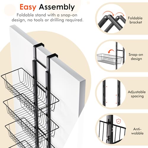 LUXEAR Over the Door Pantry Organizer, 6-Tier Adjustable Over the Door Hanging Spice Rack, No-Assembly Foldable Metal Over the Door Organizer for Kitchen, Home, Laundry Room, Bathroom - Image 2