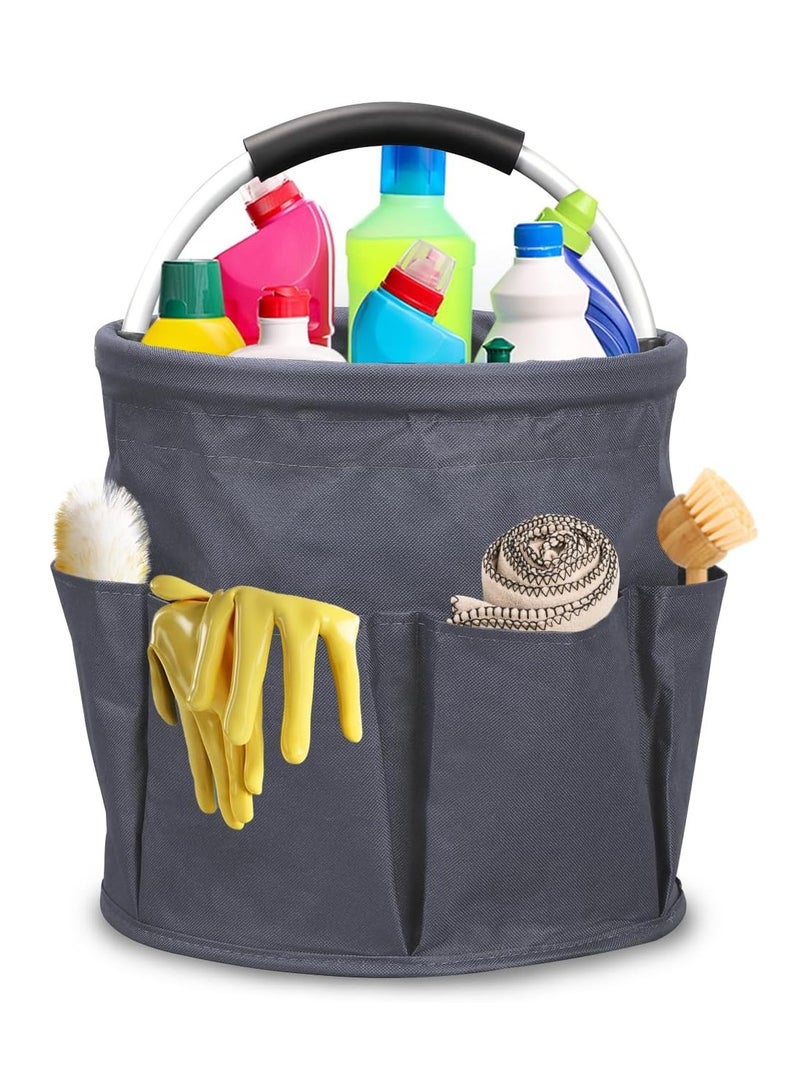 YelaJoy 17L Cleaning Caddy with Handle, Foldable Cleaning Supply Caddy,  Cleaning Caddy Cleaning Products Organizers,  Portable Cleaning Bucket Organiser for Storing Towels (Dark Grey) - Image 1