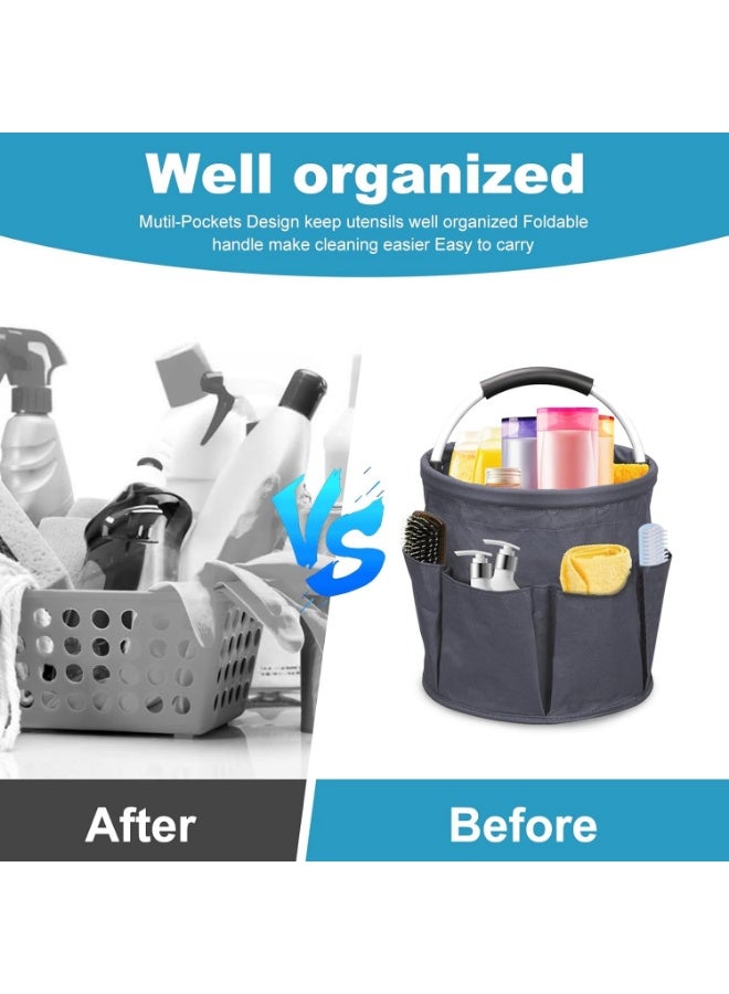 YelaJoy 17L Cleaning Caddy with Handle, Foldable Cleaning Supply Caddy,  Cleaning Caddy Cleaning Products Organizers,  Portable Cleaning Bucket Organiser for Storing Towels (Dark Grey) - Image 3