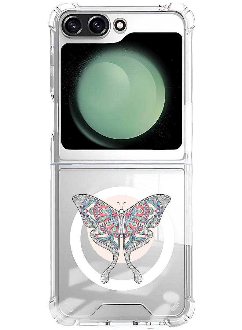 Theodor Magnetic Case for Samsung Galaxy Z Flip 5 Compatible with MagSafe Wireless Charging, Shockproof Phone Bumper Cover Buterfly - Image 1
