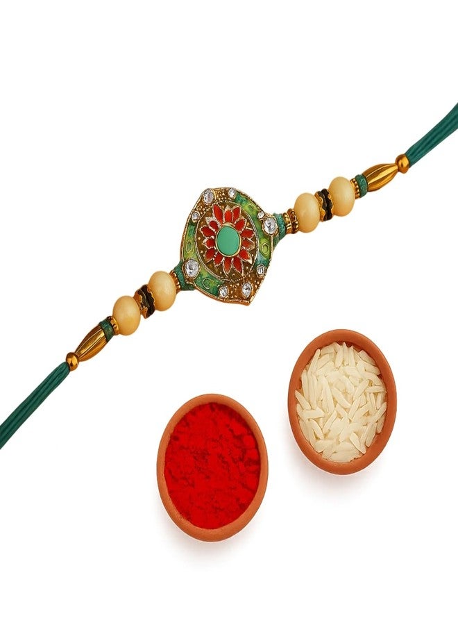 Sage Square Resin Evil Eye Rakhi for Brother with Roli Chawal | Handcrafted Raksha Bandhan Thread | Designer Beads, Stones & Festival Gifting for Bhai (Design 7) - Image 1