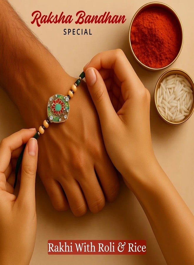 Sage Square Resin Evil Eye Rakhi for Brother with Roli Chawal | Handcrafted Raksha Bandhan Thread | Designer Beads, Stones & Festival Gifting for Bhai (Design 7) - Image 3