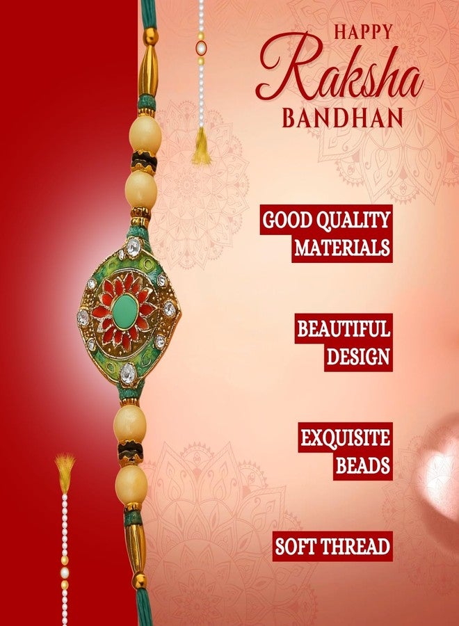 Sage Square Resin Evil Eye Rakhi for Brother with Roli Chawal | Handcrafted Raksha Bandhan Thread | Designer Beads, Stones & Festival Gifting for Bhai (Design 7) - Image 4