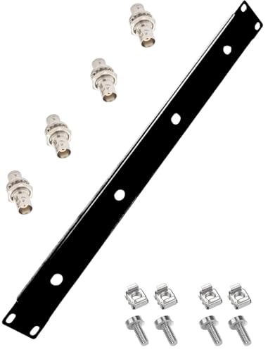 RhymKawa Rack Panel with 4 Bulkhead Adapters 4 Port for BNC Antennas with Wireless Receivers Mounted on Standard 19inch Audio Equipment Rack Installation - Image 1