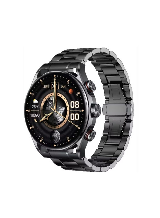 جرين ليون ساعة كرونو برو الذكية بشاشة AMOLED مقاس 1.6 بوصة، وبطارية 360 مللي أمبير/ساعة، ووقت عمل يصل إلى 7 أيام، وسطوع 1000 شمعة/متر مربع، وتتبع النشاط، ومراقبة الصحة، وساعة إيقاف ومنبه - أسود - Image 1