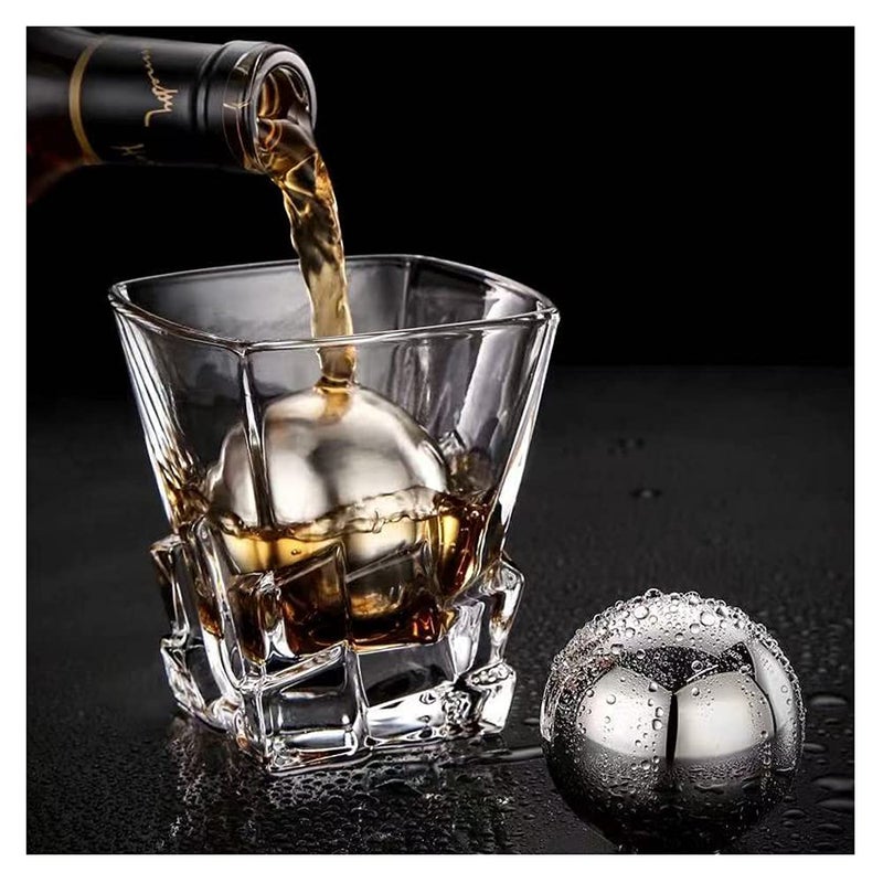Ecentaur Reusable Stainless Steel Ice Cube Metal Large Whiskey Stones Gift Set for Men Chilling Ball for Drinks 55cm Set of 2