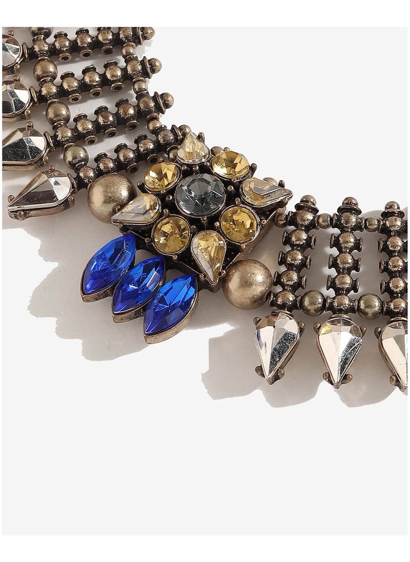 Generic Elegant Vintage Style Statement Pendant Choker Necklace for Women Girls, Fashion Jewelry, Blue Stones, Multi-Colour, Rhinestone Accessory for Birthday Present Idea Mother's Day Gift Valentine's Day Special Occasion Eid Ramadan Kareem  - Image 3