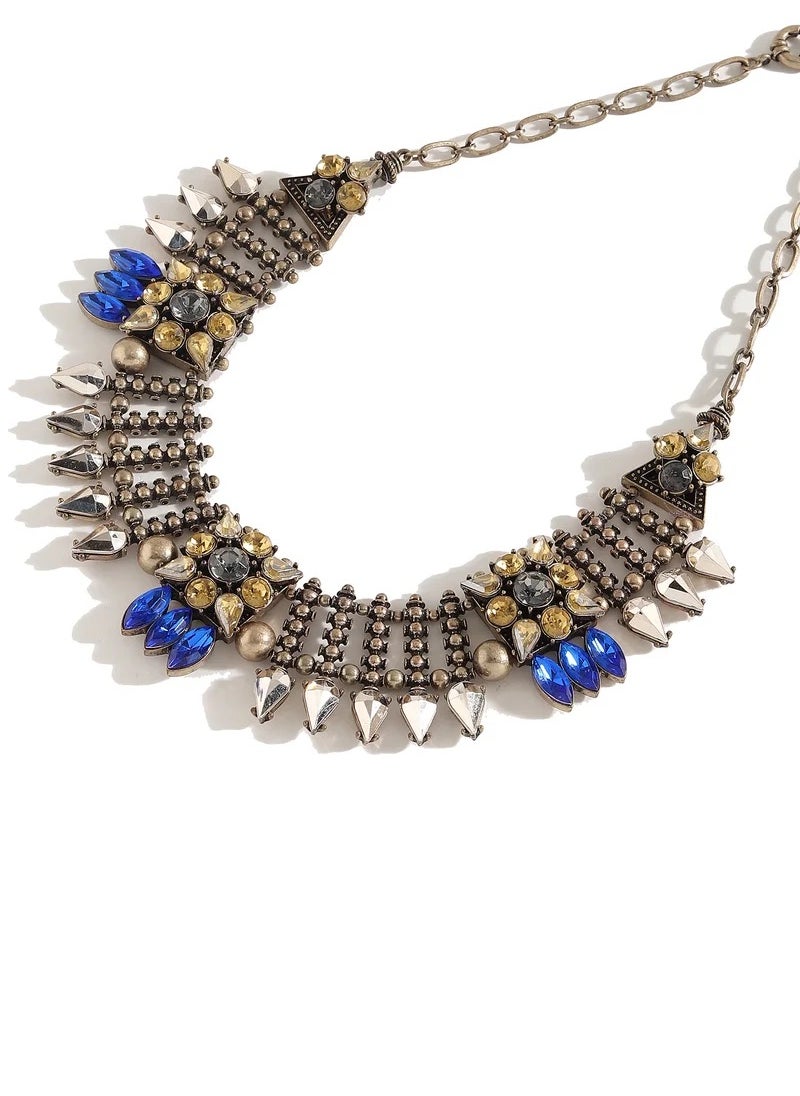 Generic Elegant Vintage Style Statement Pendant Choker Necklace for Women Girls, Fashion Jewelry, Blue Stones, Multi-Colour, Rhinestone Accessory for Birthday Present Idea Mother's Day Gift Valentine's Day Special Occasion Eid Ramadan Kareem  - Image 5