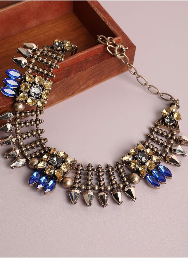 Generic Elegant Vintage Style Statement Pendant Choker Necklace for Women Girls, Fashion Jewelry, Blue Stones, Multi-Colour, Rhinestone Accessory for Birthday Present Idea Mother's Day Gift Valentine's Day Special Occasion Eid Ramadan Kareem  - Image 4