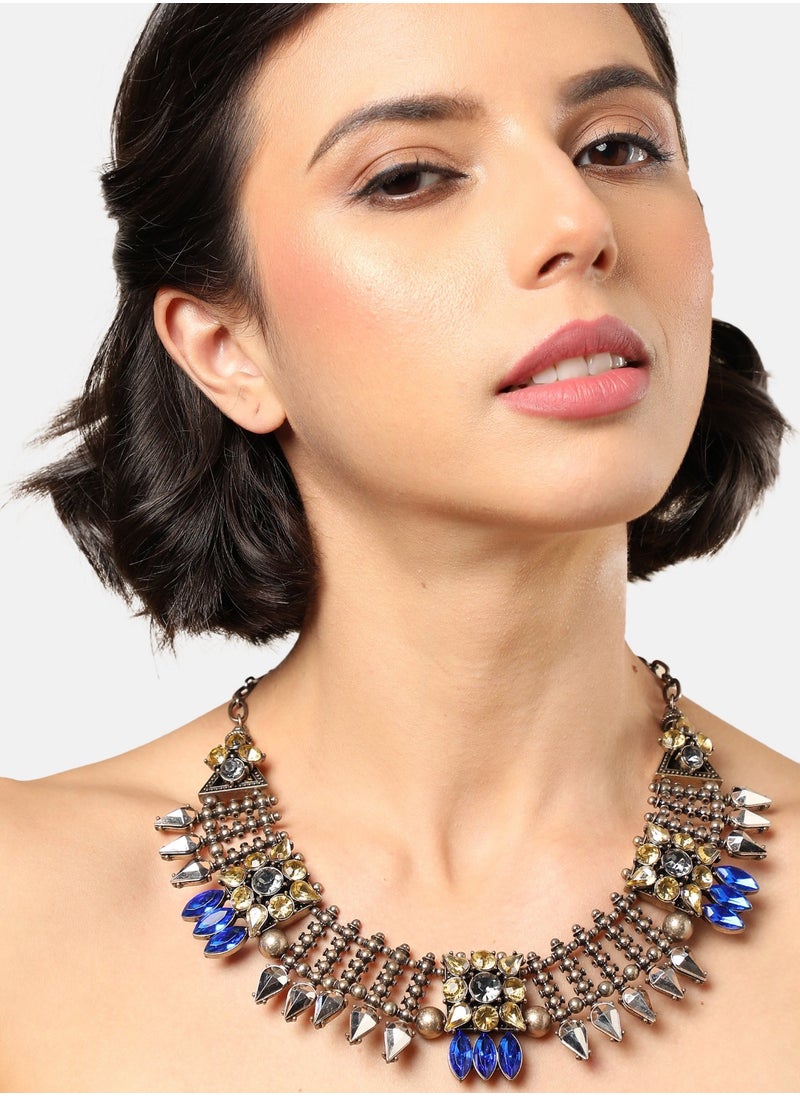Generic Elegant Vintage Style Statement Pendant Choker Necklace for Women Girls, Fashion Jewelry, Blue Stones, Multi-Colour, Rhinestone Accessory for Birthday Present Idea Mother's Day Gift Valentine's Day Special Occasion Eid Ramadan Kareem  - Image 1