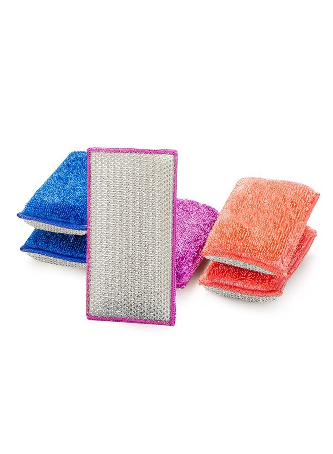 Smart Design Heavy Duty Scrub Sponge with Bamboo Odorless Rayon Fiber - Set of 6 - Ultra Absorbent - Soft and Metallic Scrub - Cleaning, Dishes, and Hard Stains - Kitchen - Violet Blue Coral - Image 1