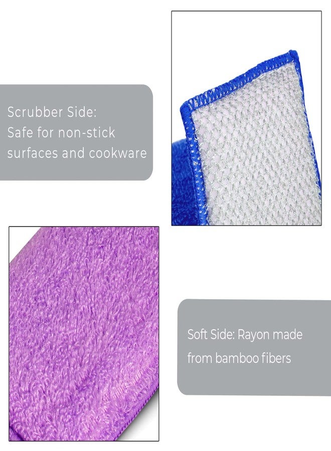 Smart Design Heavy Duty Scrub Sponge with Bamboo Odorless Rayon Fiber - Set of 6 - Ultra Absorbent - Soft and Metallic Scrub - Cleaning, Dishes, and Hard Stains - Kitchen - Violet Blue Coral - Image 4